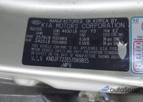 2005 Kia Sportage Ex V6/Lx V6 из США, поврежденный, VIN KNDJF723157069815